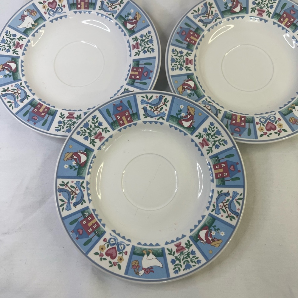 Vintage Lot Of 6 Tienshan Stoneware Potpourri 3X 7.5” Plates And 3X 6” Plates - Picture 2 of 10
